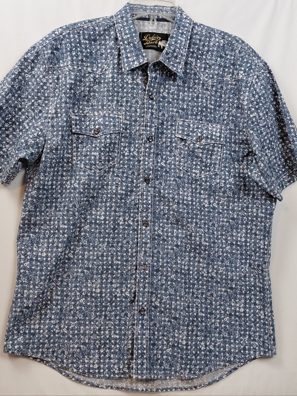 Duke's Bark‎ Western Short Sleeve Shirt Men's Size XL Blue Bandana Snap Buttons